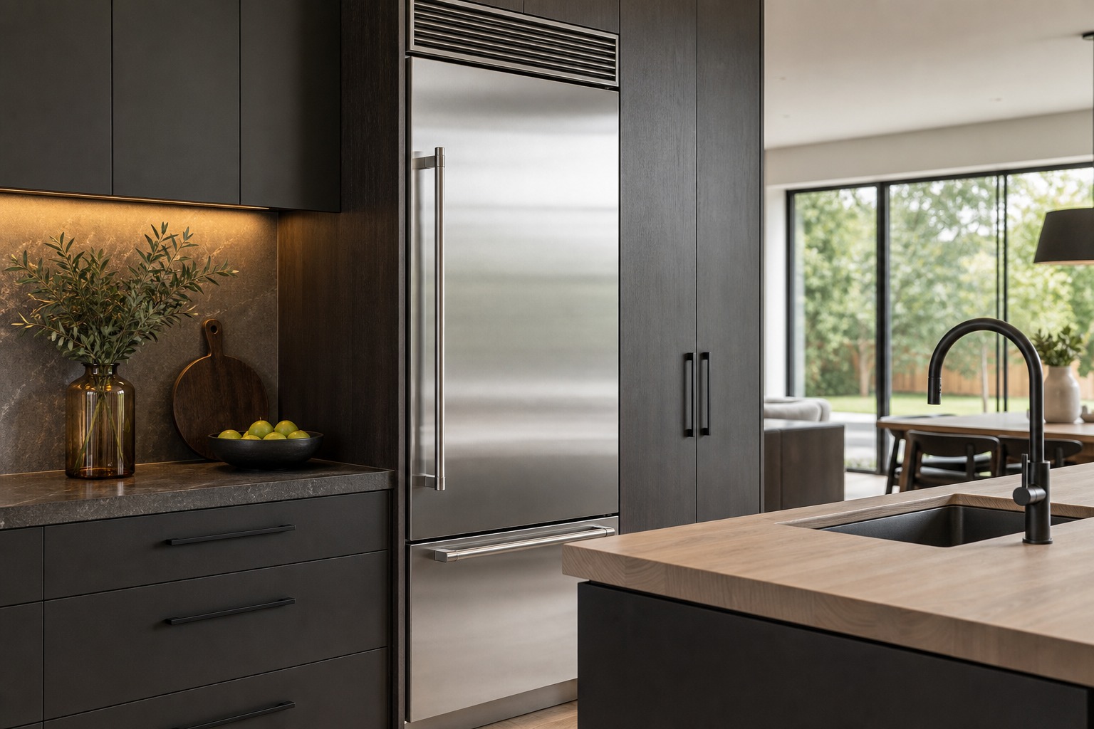 A GE Monogram built-in refrigerator in a Fremont kitchen